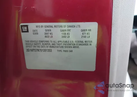 2009 Chevrolet Impala Lt из США, поврежденный, VIN 2G1WT57N791281353